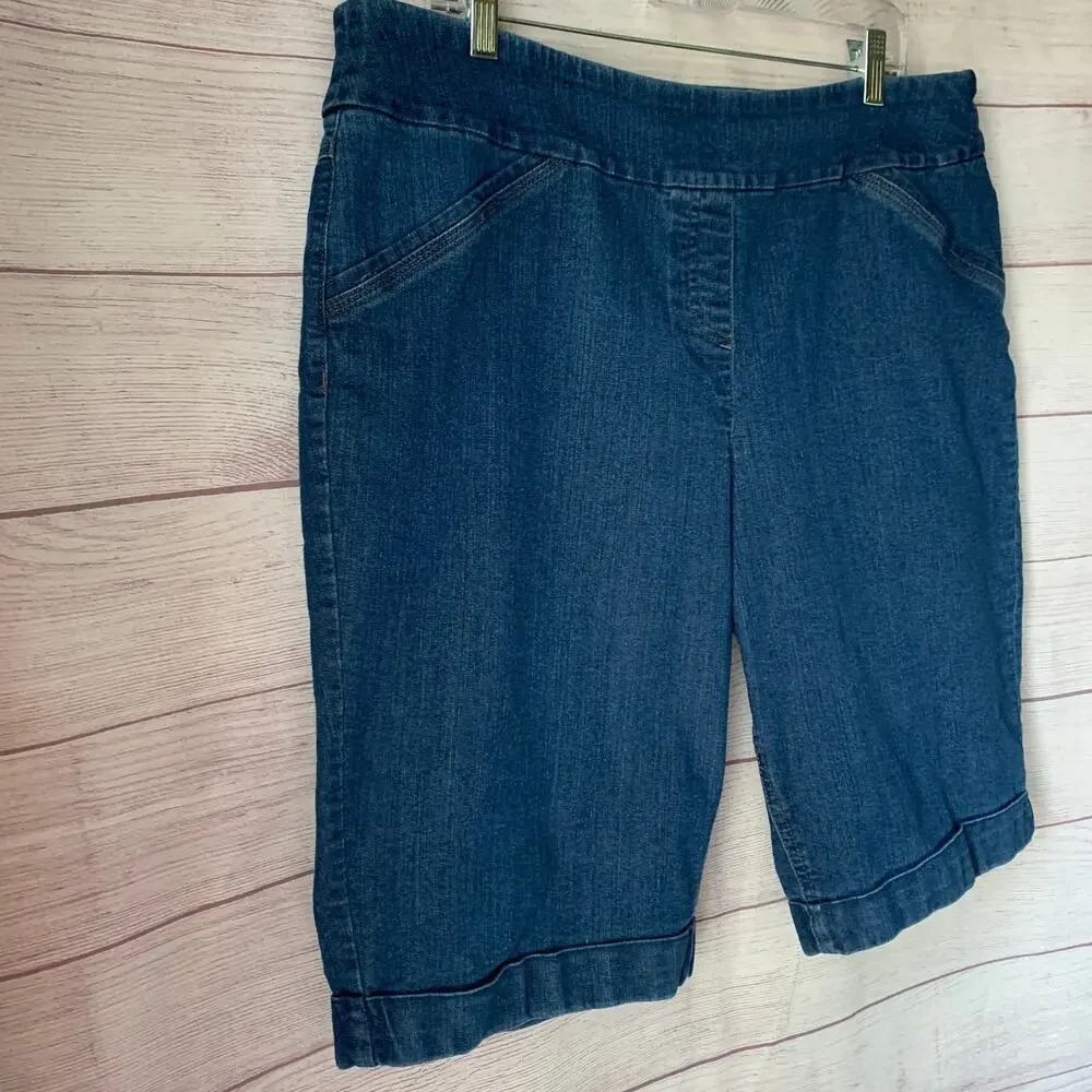 Westbound Denim Jean Bermuda Shorts Pull On Cuffed Hem Size 18